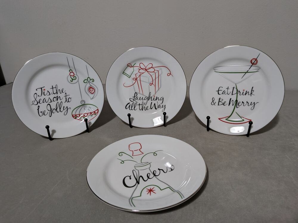 St. Nicholas Square Tis The Season Holiday Appetizer Plates Set 4 Discontinued